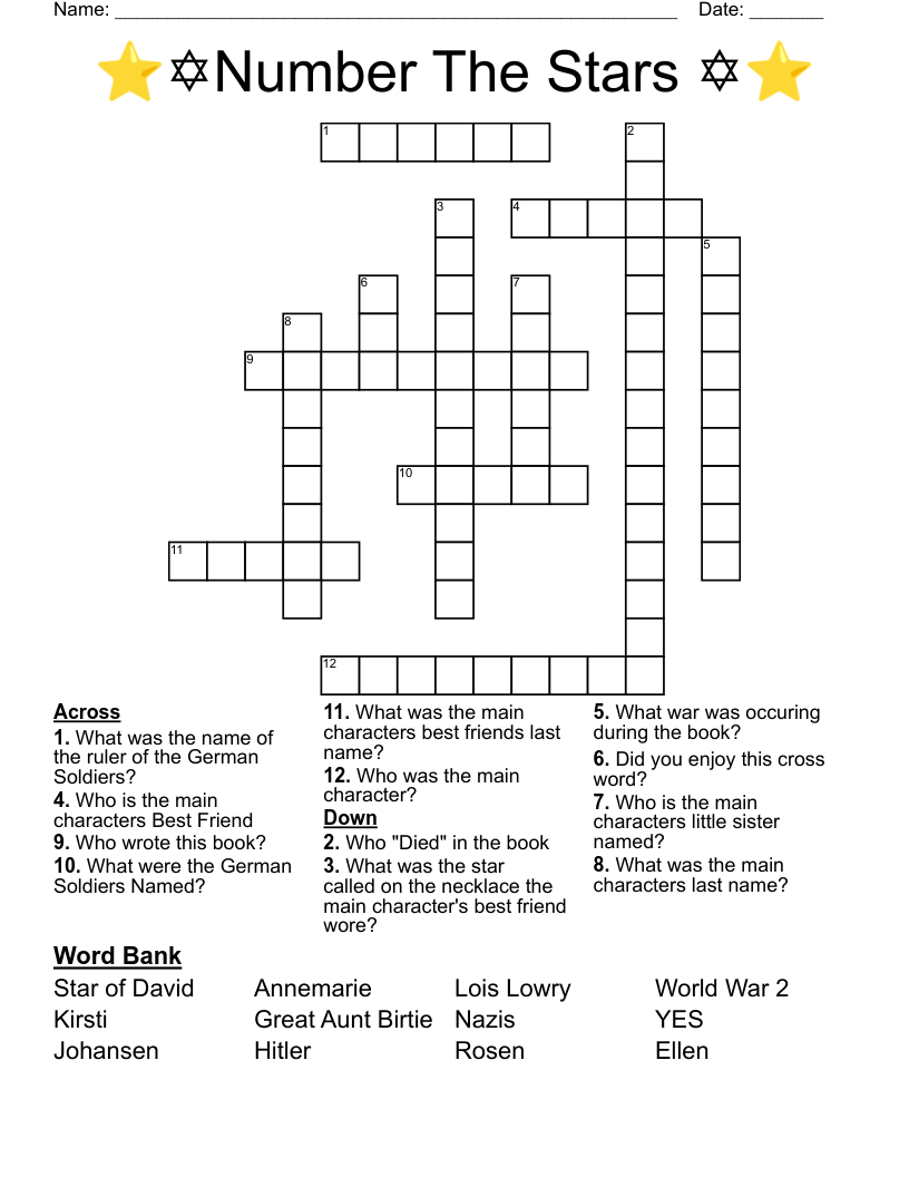 ⭐✡Number The Stars ✡⭐ Crossword