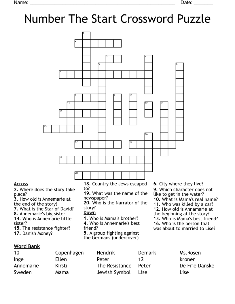 Number The Start Crossword Puzzle