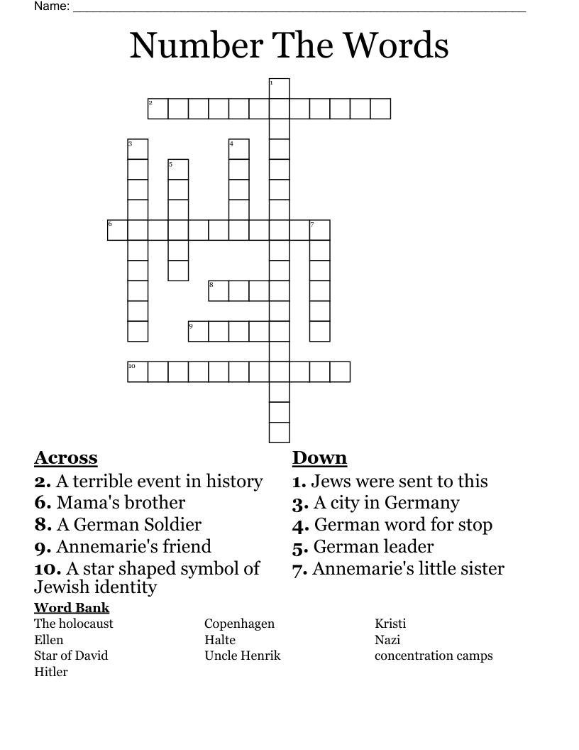 Number The Words Crossword