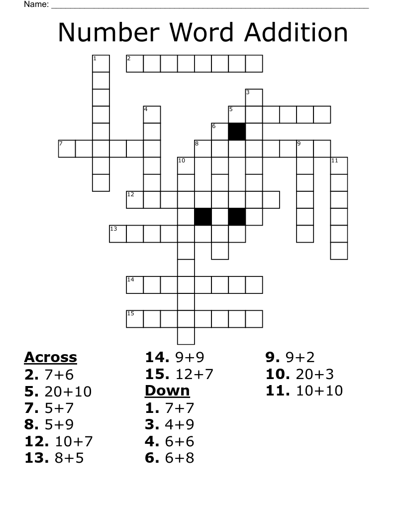 Number Word Addition Crossword