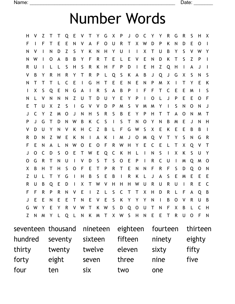 Number Words Word Search