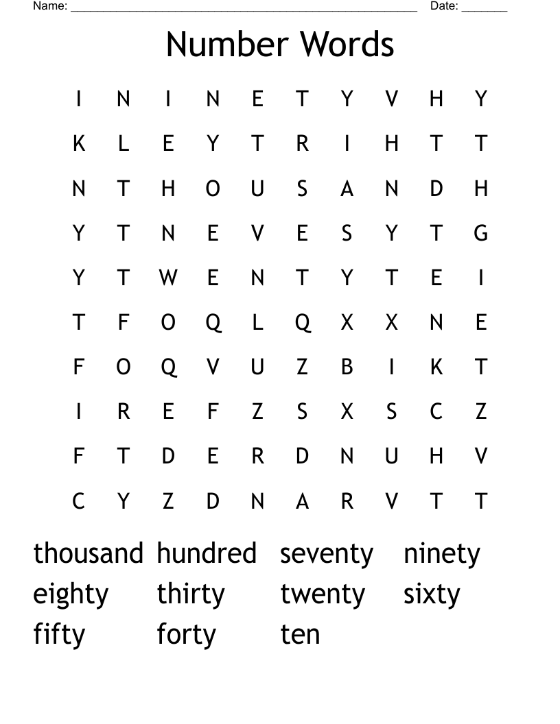 Number Words Word Search