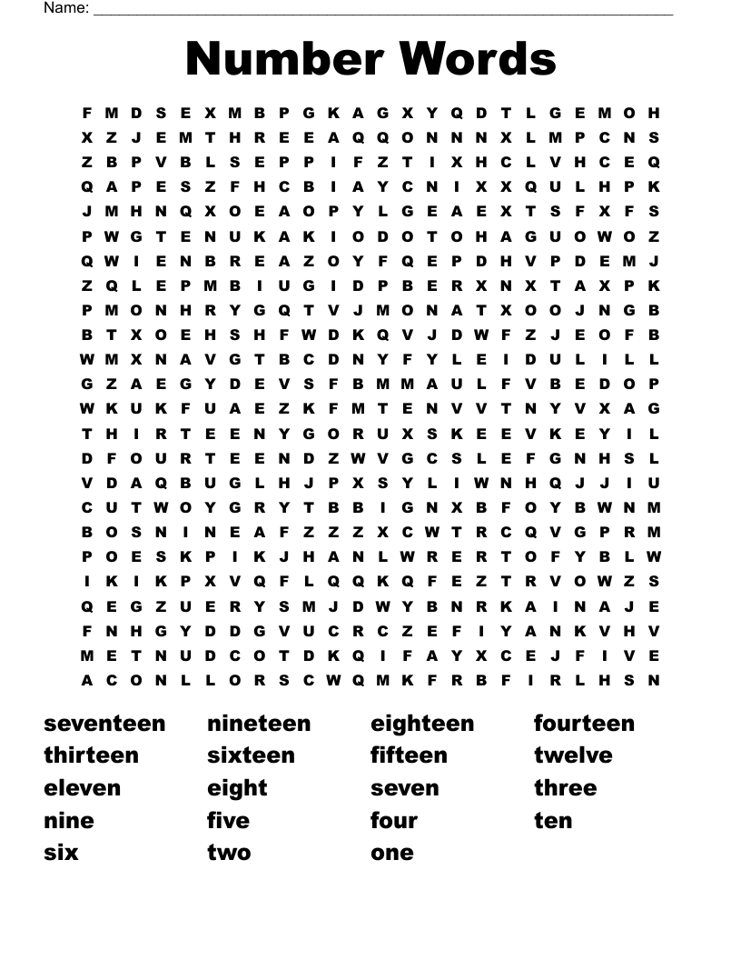 Number Words Word Search