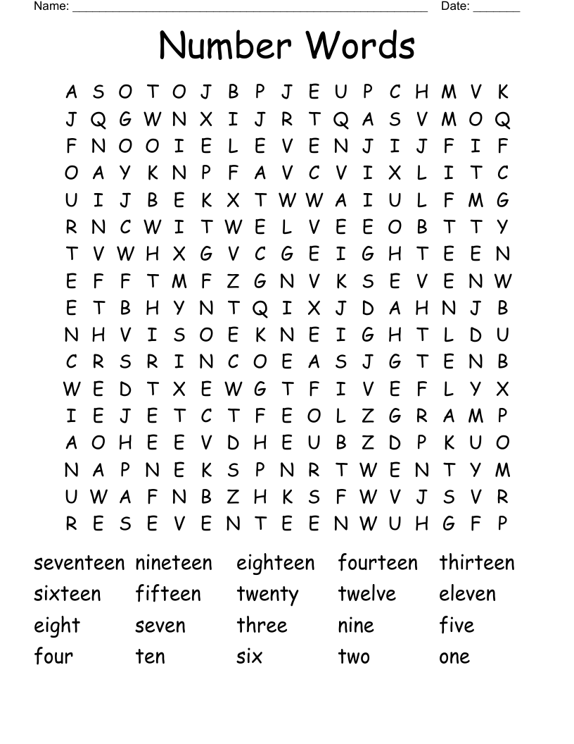 Number Words Word Search