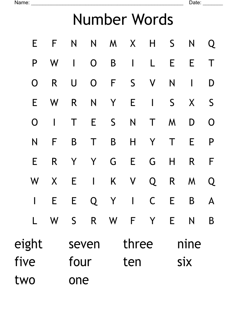Number Words Word Search