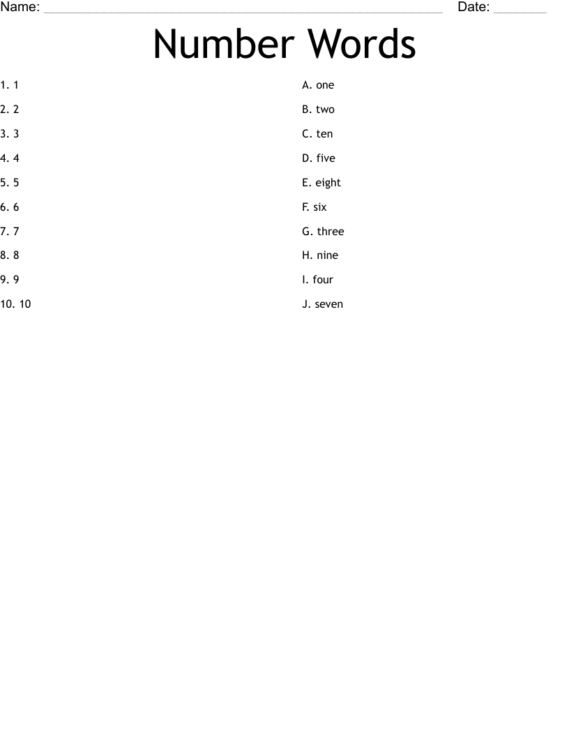Number Words Worksheet