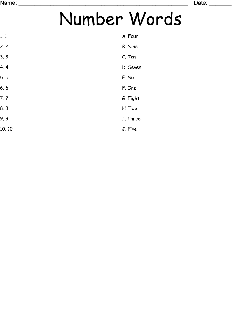 Number Words Worksheet