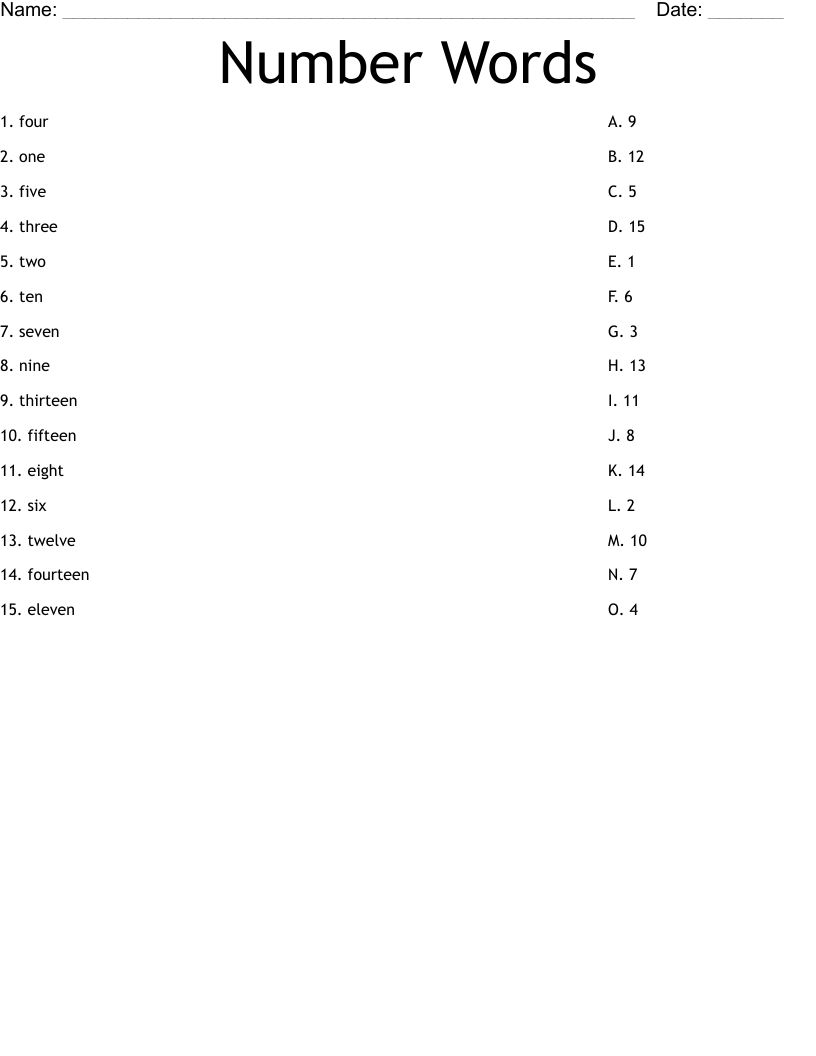 Number Words Worksheet
