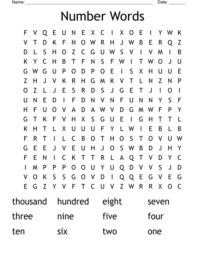 Number Words Word Search