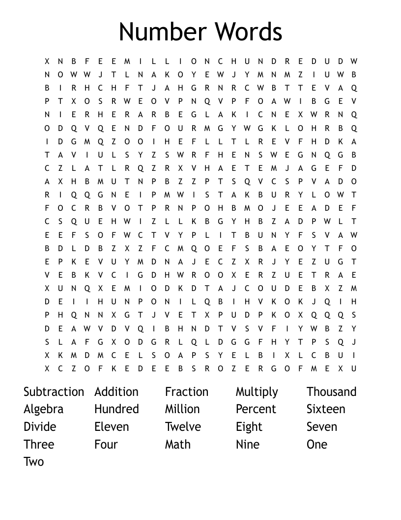 Number Words Word Search