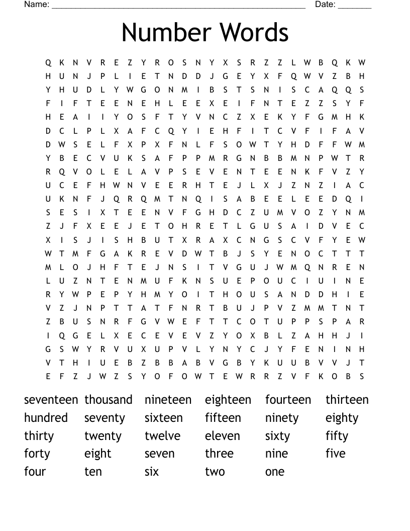 Number Words Word Search