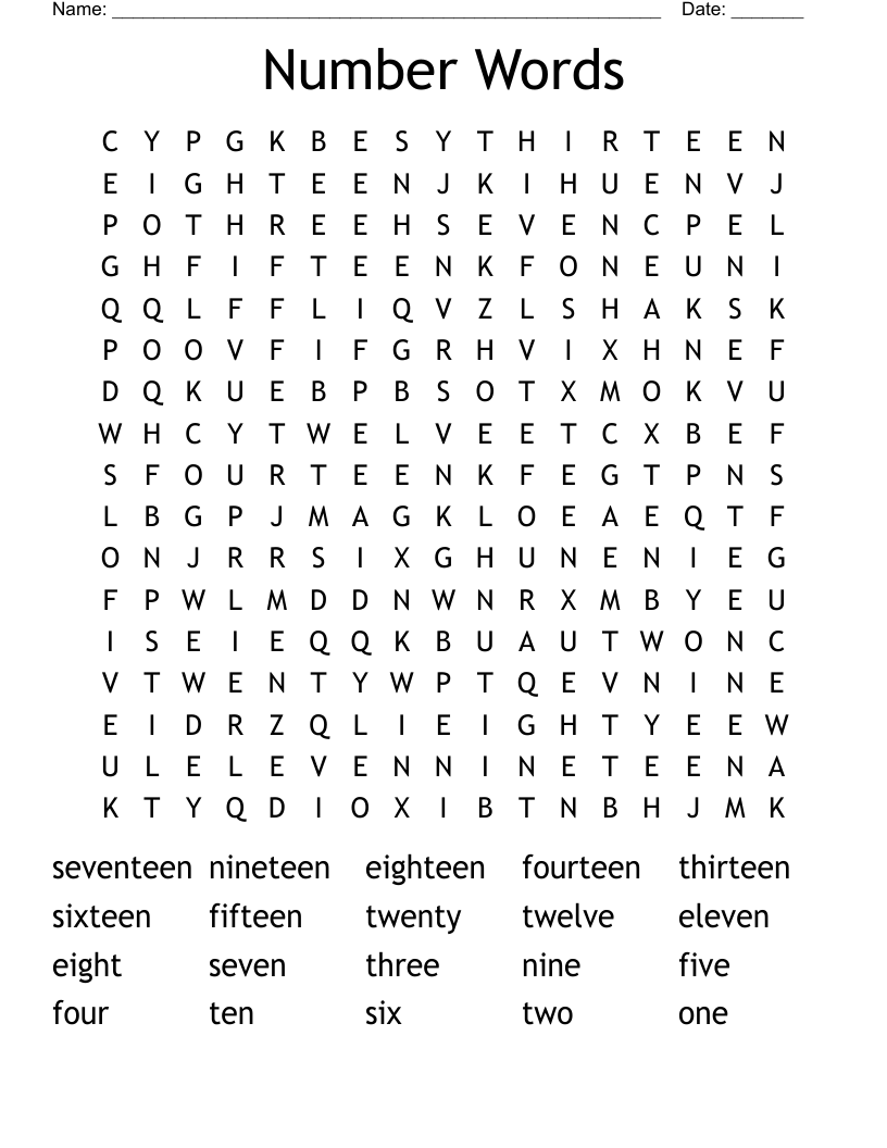 Number Words Word Search
