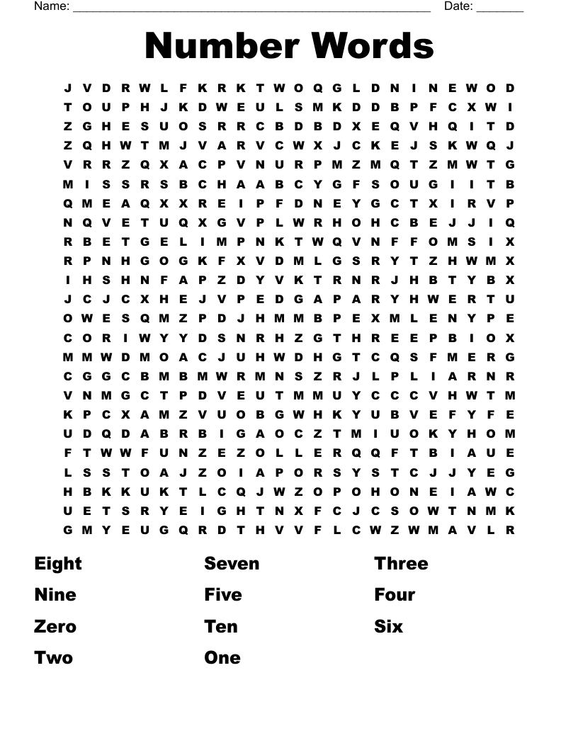 Number Words  Word Search