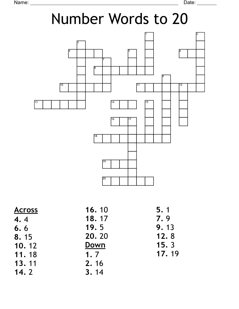 Number Words to 20  Crossword