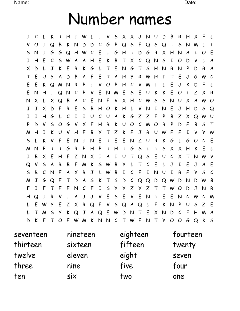 Number names Word Search