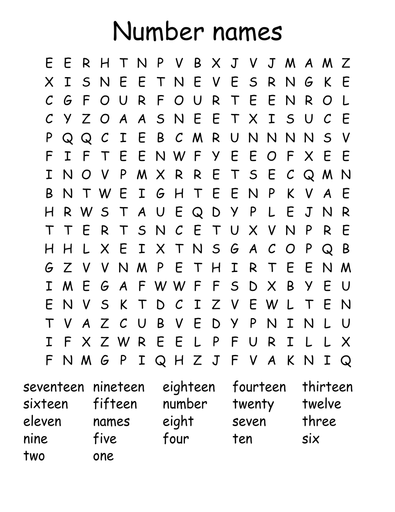 Number names Word Search
