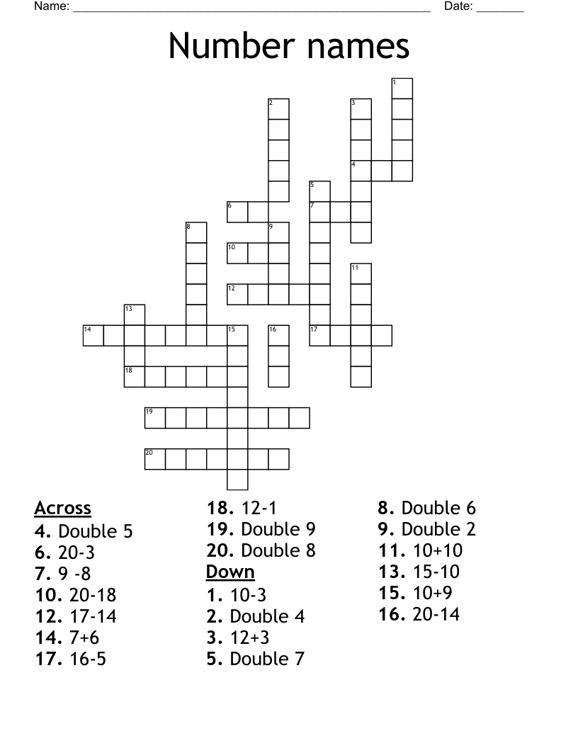 Number names  Crossword