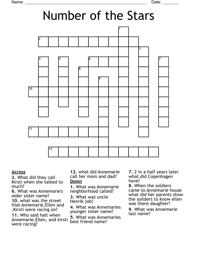 Number of the Stars Crossword