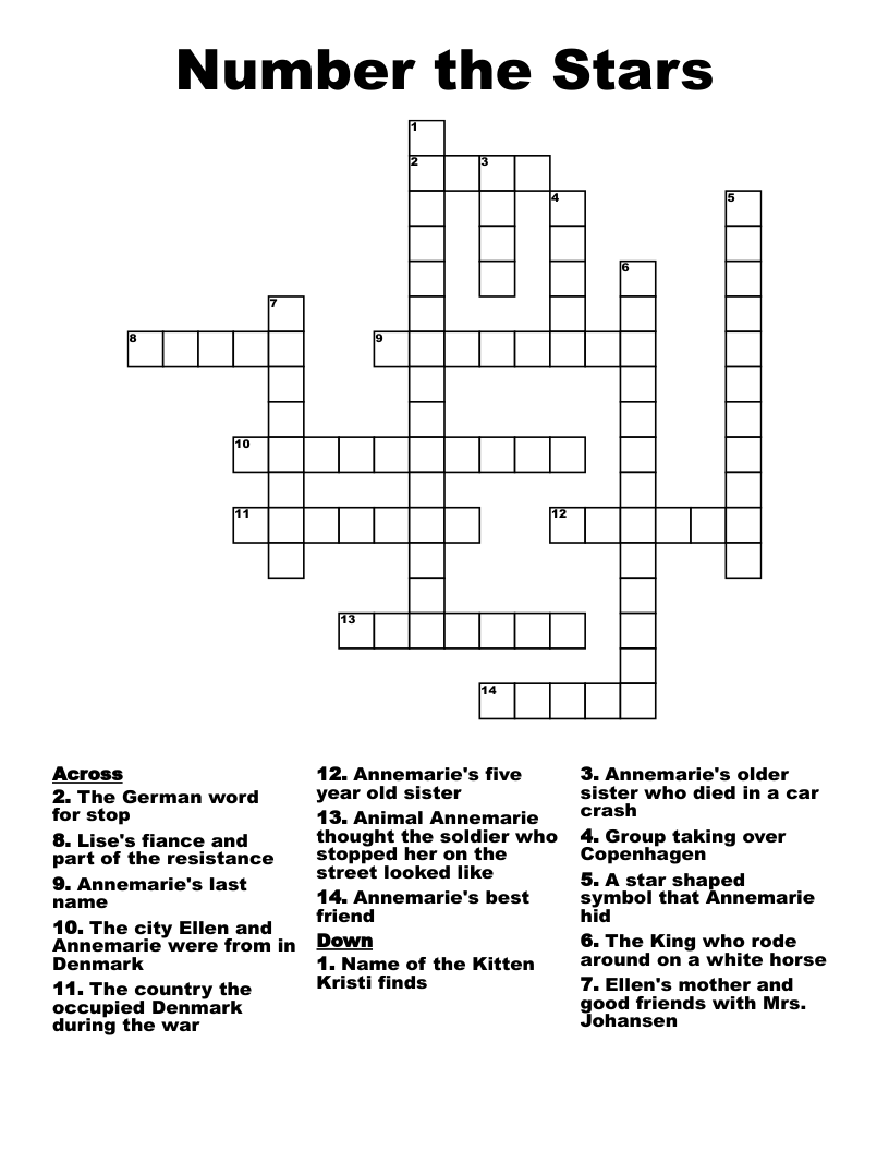 Number the Stars Crossword