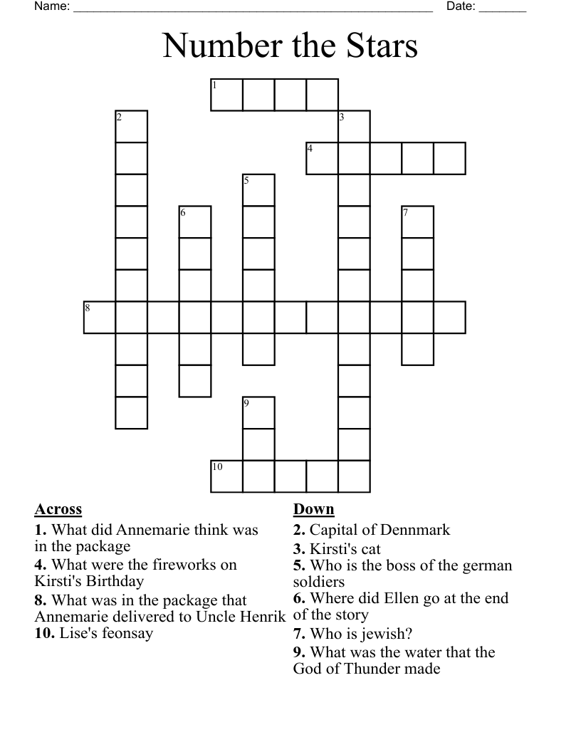Number the Stars Crossword