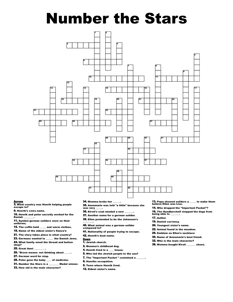 Number the Stars Crossword