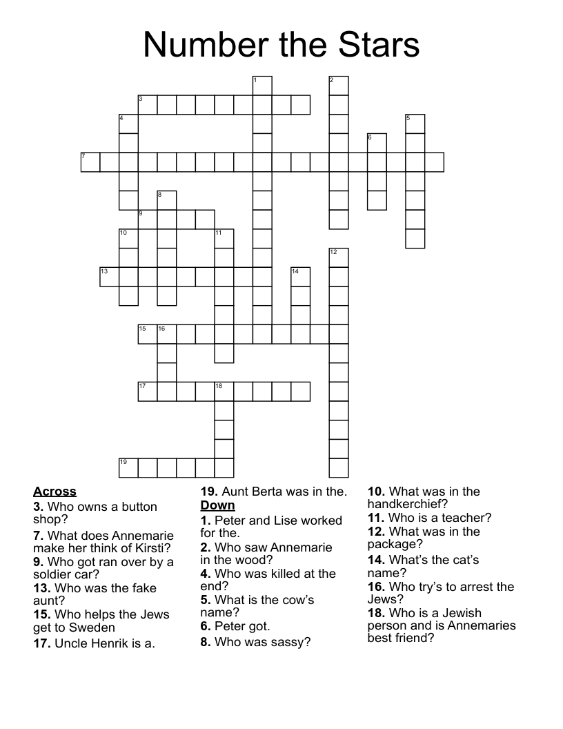 Number the Stars Crossword