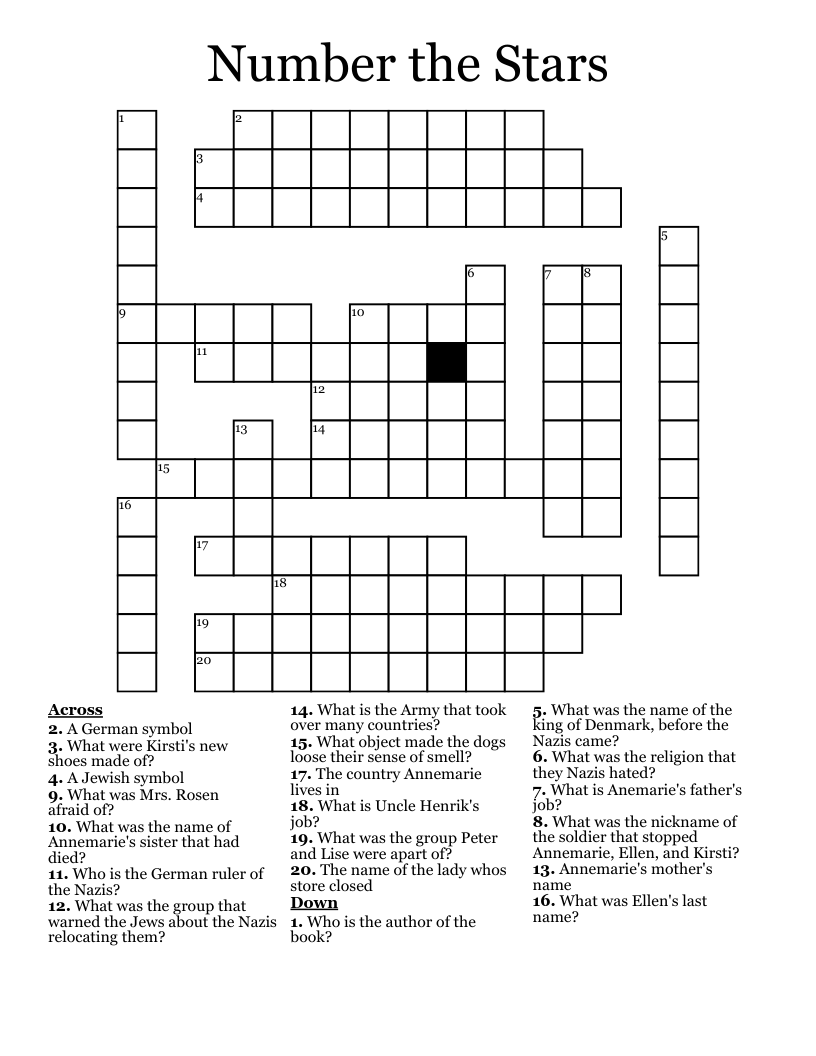 Number the Stars Crossword