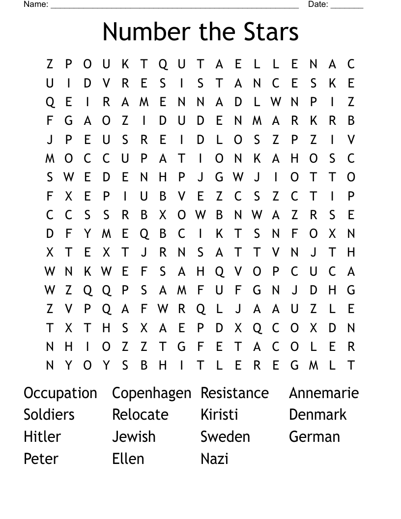 Number the Stars Word Search
