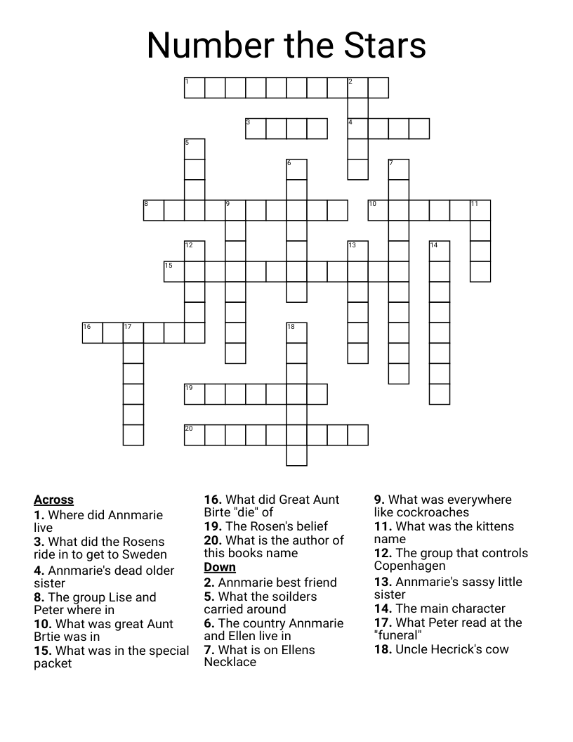 Number the Stars Crossword
