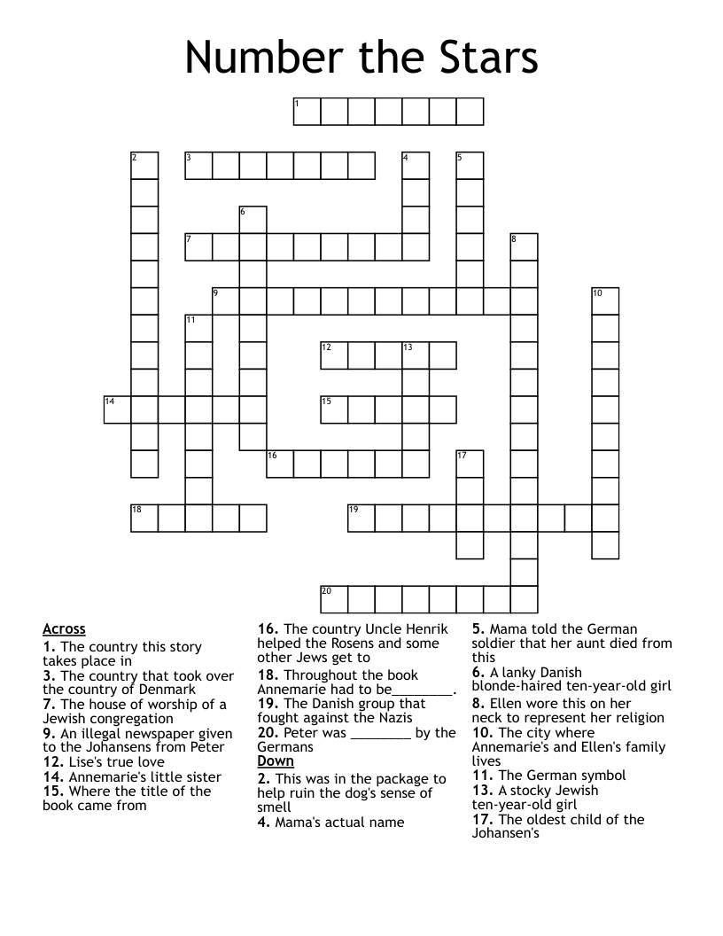 Number the Stars Crossword
