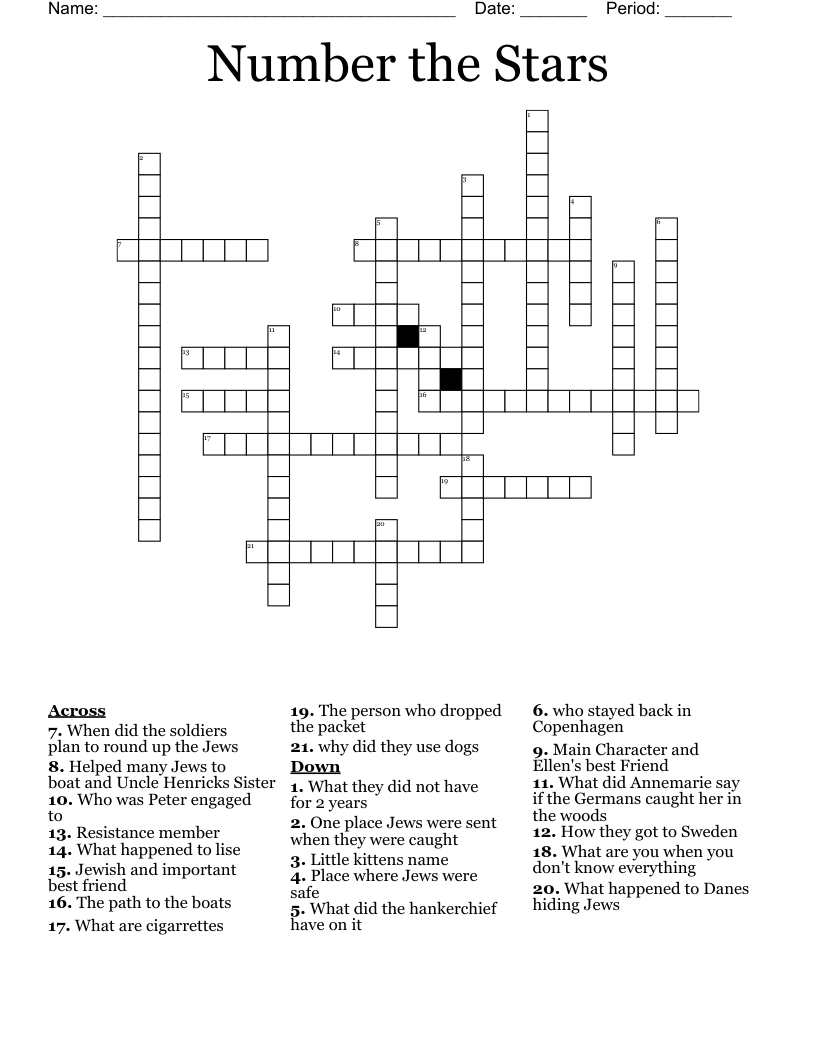 Number the Stars Crossword