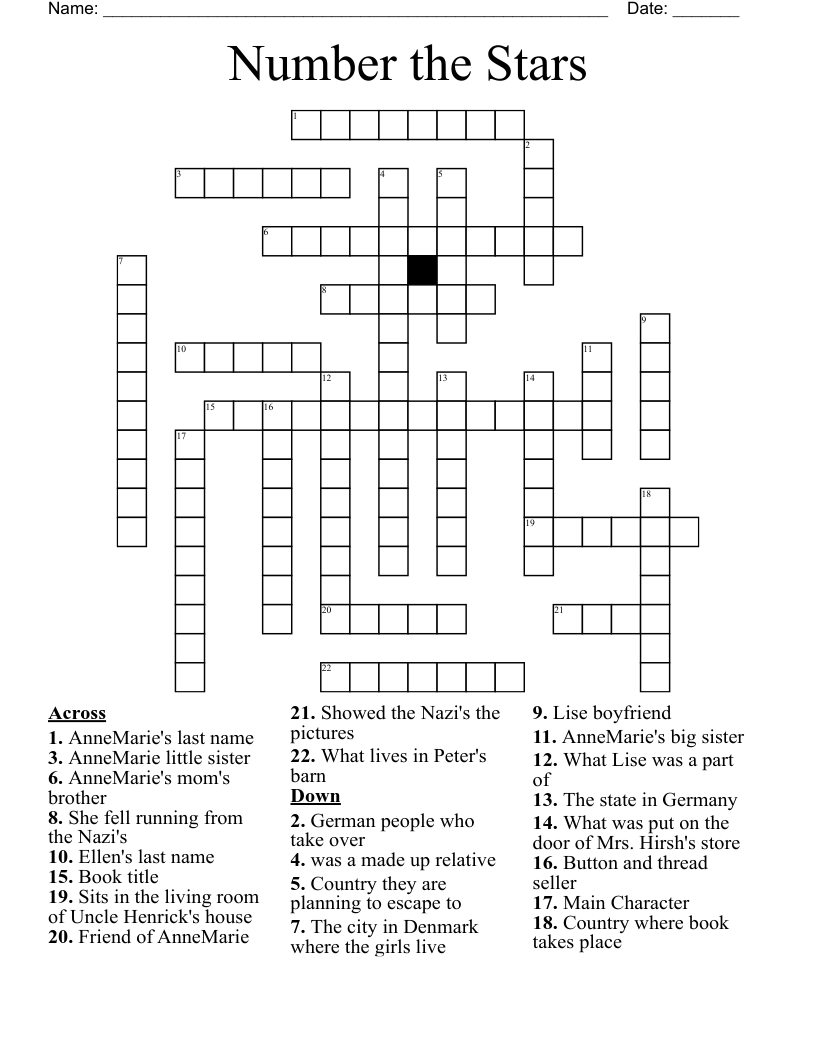 Number the Stars Crossword