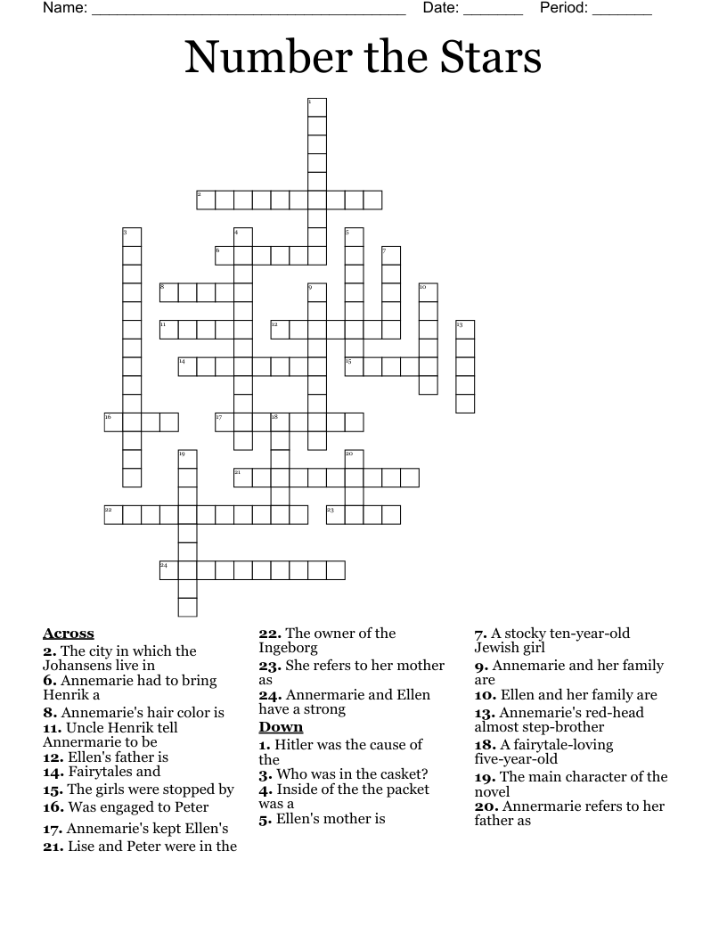 Number the Stars Crossword