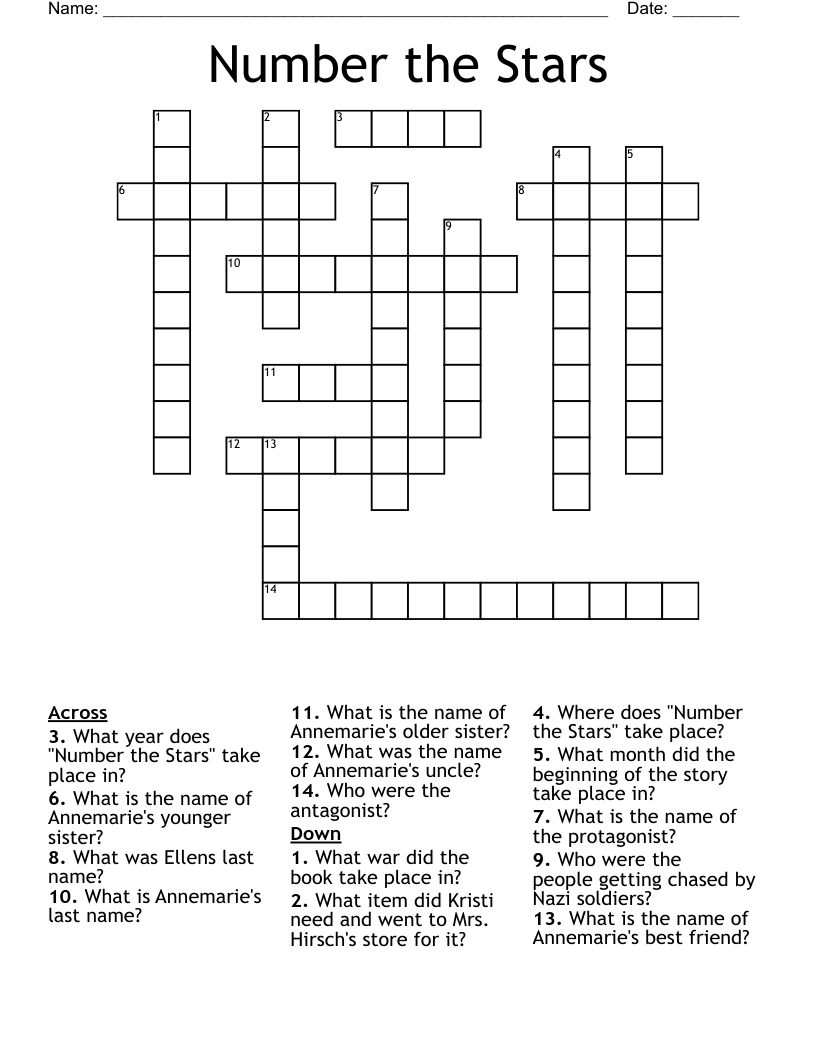 Number the Stars Crossword