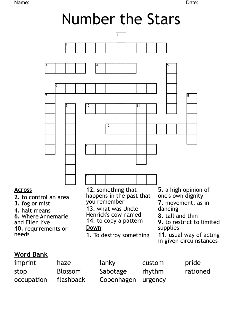 Number the Stars Crossword