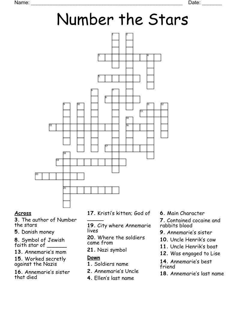Number the Stars Crossword