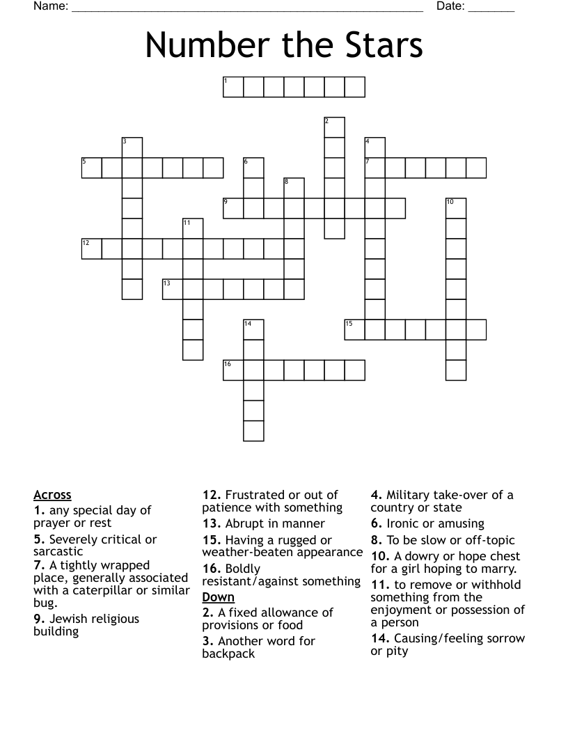 Number the Stars Crossword