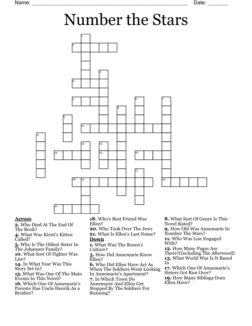 Number the Stars Crossword