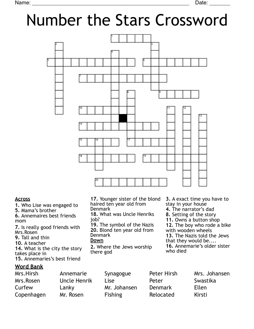 Number the Stars Crossword