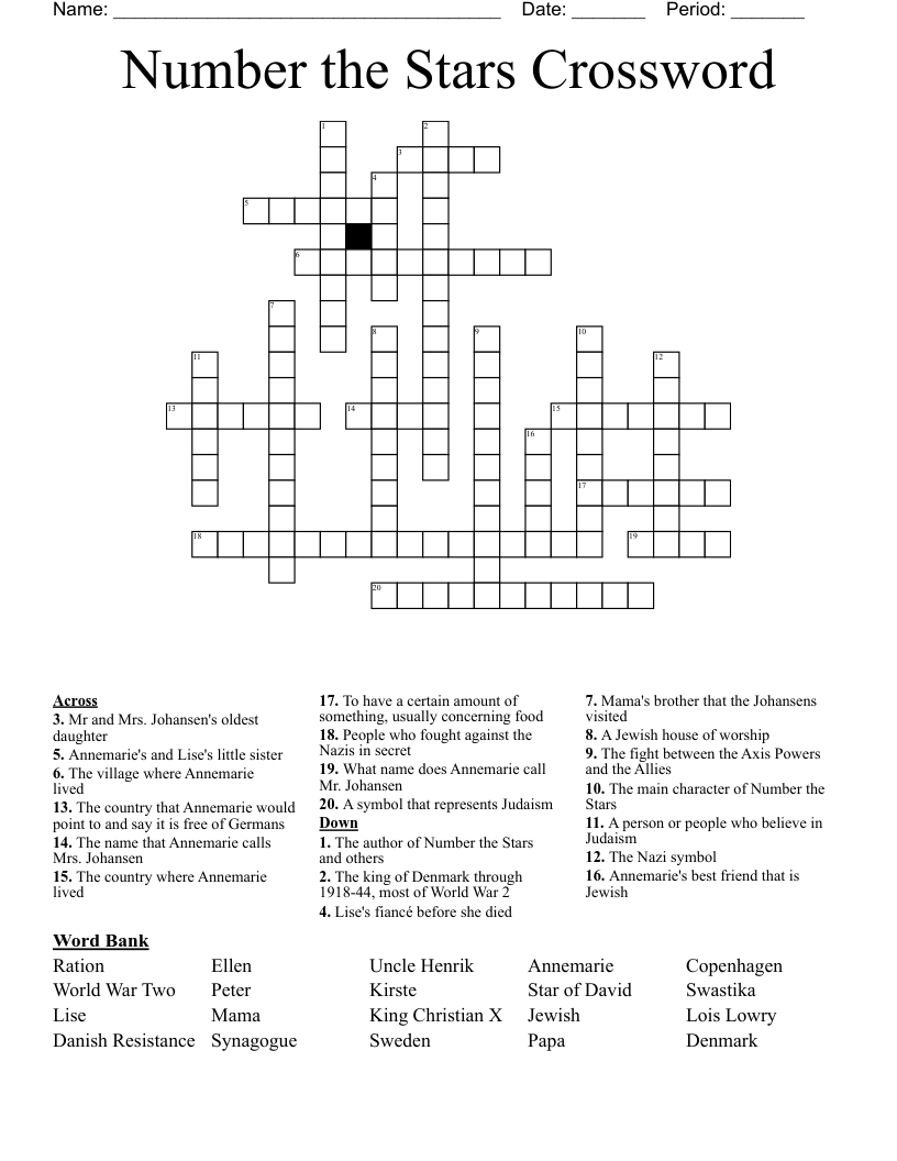 Number the Stars Crossword