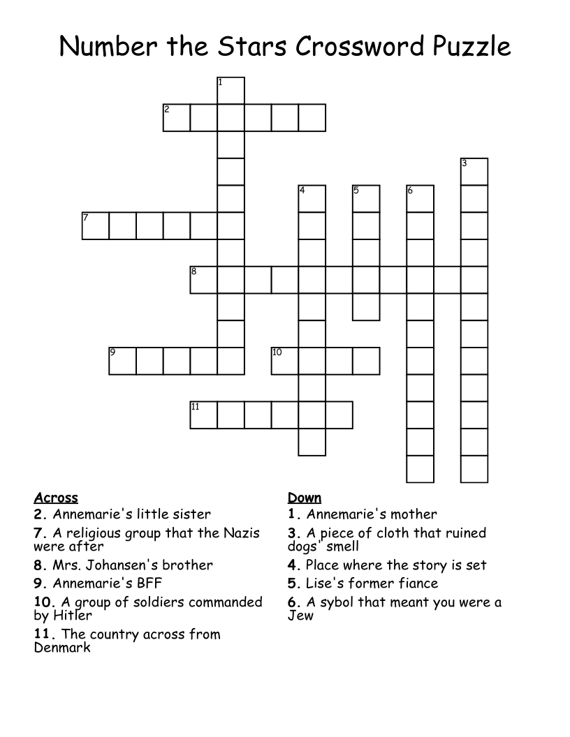 Number the Stars Crossword Puzzle