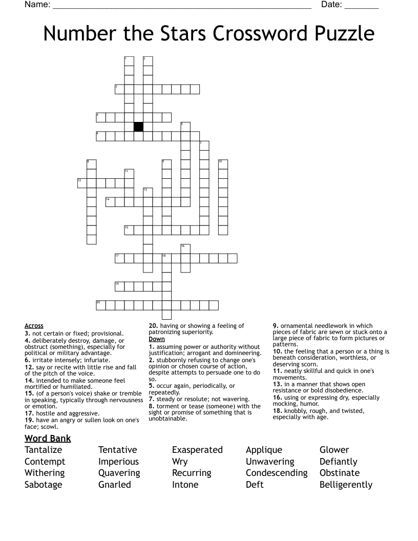 Number the Stars Crossword Puzzle