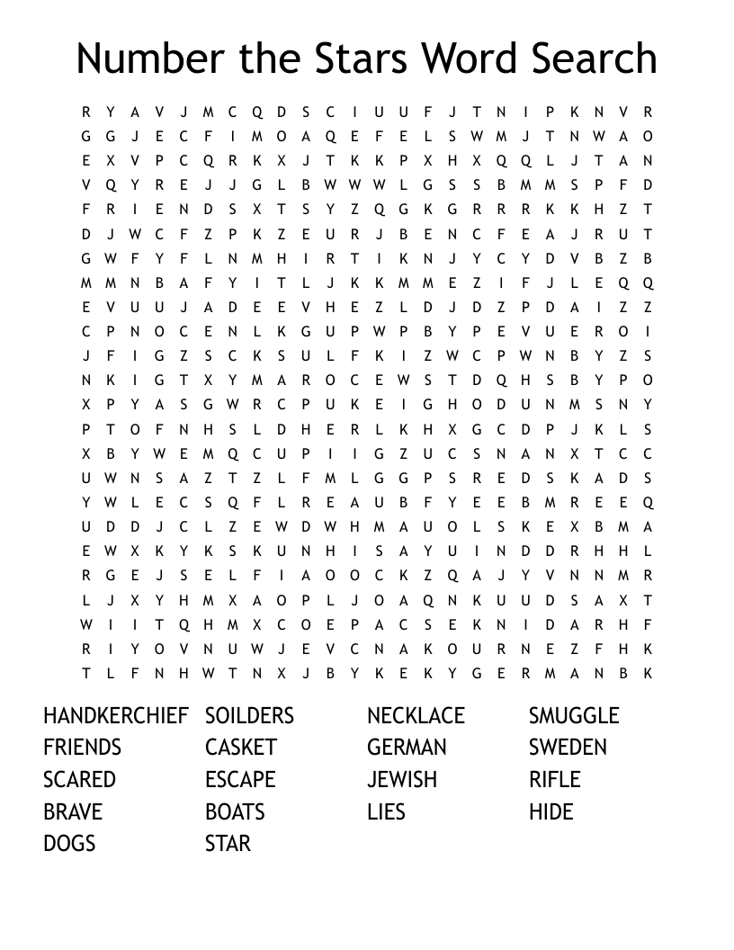 Number the Stars Word Search