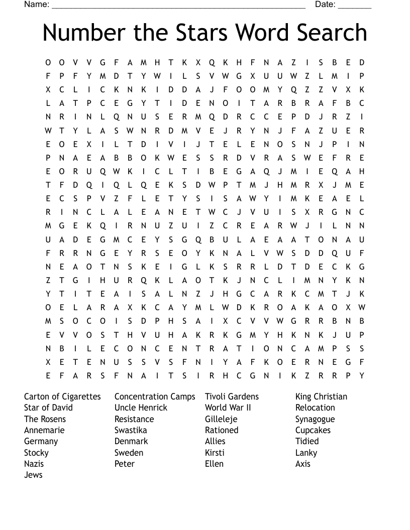 Number the Stars Word Search