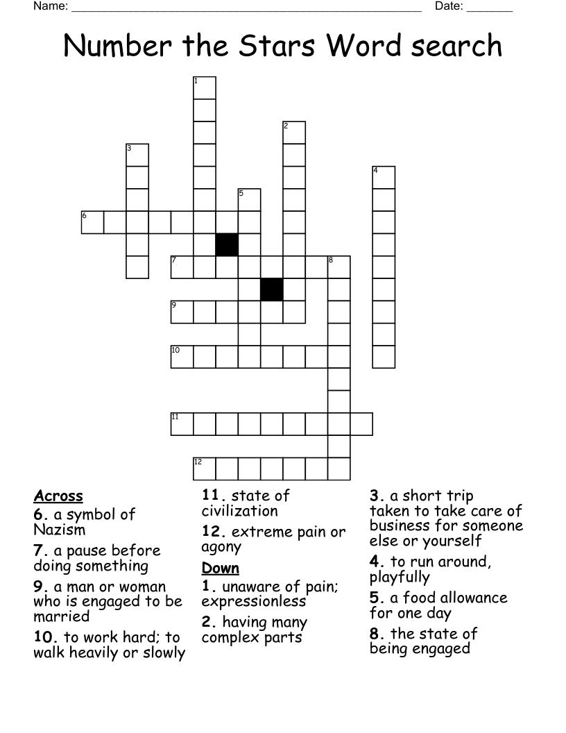 Number the Stars Word search  Crossword