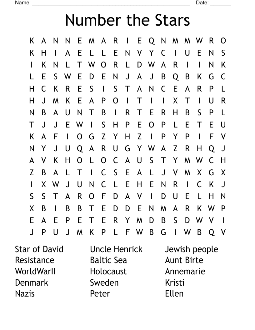 Number the Stars  Word Search