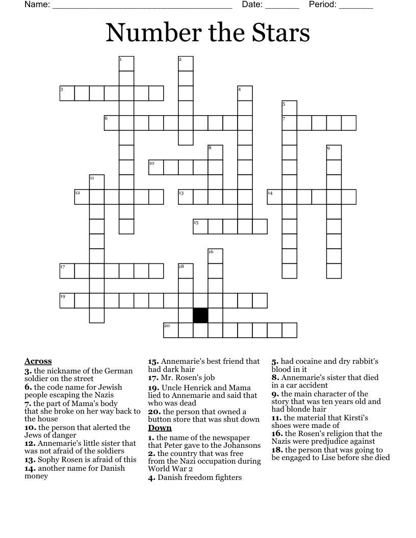 Number the Stars  Crossword