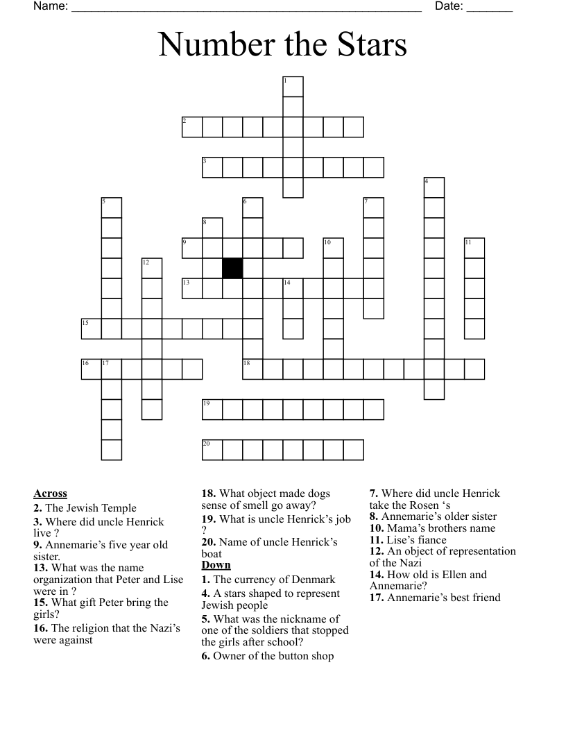 Number the Stars  Crossword