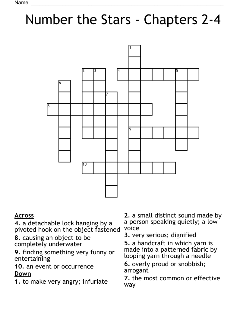 Number the Stars - Chapters 2-4 Crossword
