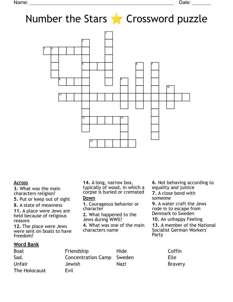 Number the Stars ⭐️  Crossword puzzle